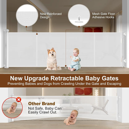 Miumoon 50 inch Retractable Baby Gates 34 inch Tall, Retractable Gate with Reinforced Strip Design to Prevent Crawling Through, Retractable Dog Gate for Stairs, Doorways, Hallways