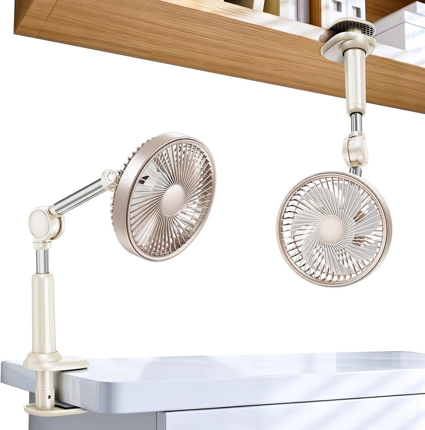 Adjustable Arm Clip on Fan for Desk,3 Speed Ultra Flexible Adjustable Design Clip Fan with 3.5”Wide Clamp,3000mAh Battery Operated Quiet Personal Cooling for Office Bedroom Gaming Dorm （Brown）