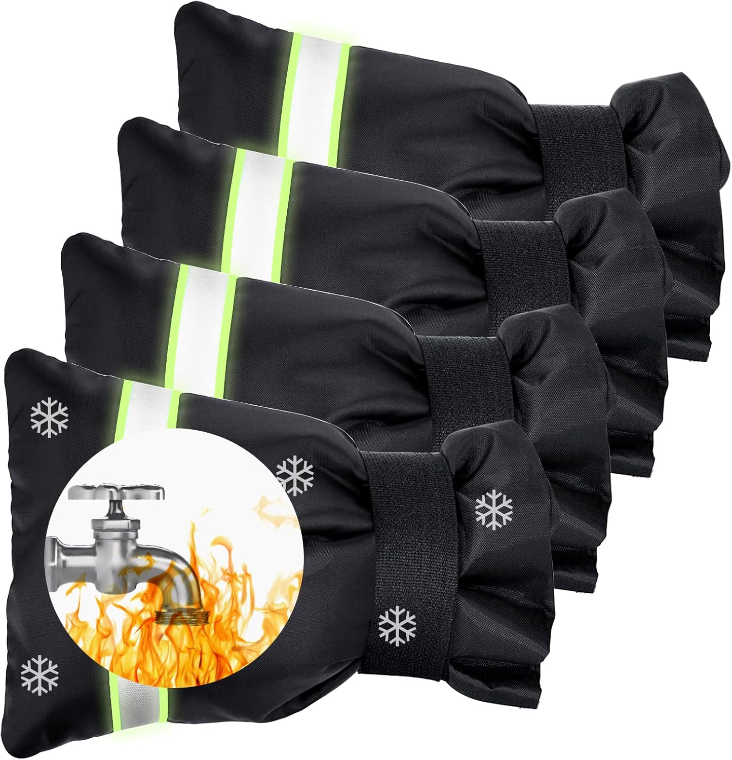 Outdoor Faucet Cover, Faucet Cover Socks for Winter Freeze Protection with Reflective Strips, Waterproof Insulated Spigot Tap Cover, Reusable Sprinkle Valve Insulation Wrap and Hose Bib Cover, 4 Pack