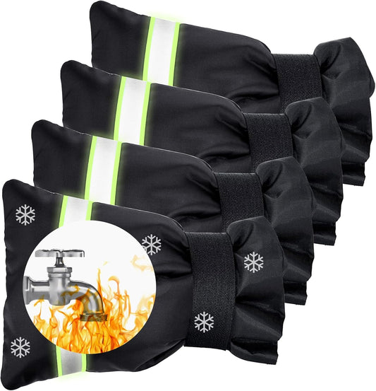 Outdoor Faucet Cover, Faucet Cover Socks for Winter Freeze Protection with Reflective Strips, Waterproof Insulated Spigot Tap Cover, Reusable Sprinkle Valve Insulation Wrap and Hose Bib Cover, 4 Pack