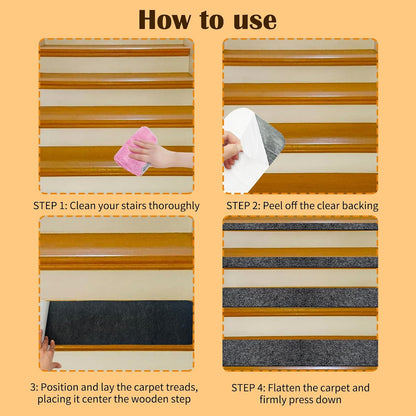 10 Pack Non-Slip Stair Treads for Wooden Steps, 6''x30'' Stair Carpet Treads Outdoor, Peel and Stick Stair Treads, Indoor Stair Runner Mats for Kids Elders & Pets with Reusable Adhesive