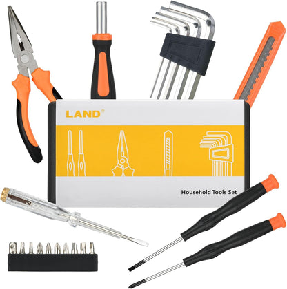 LAND 22-Piece Small Tool Kit with Toolbox - Essential Household Tool Set for Home Repair, DIY Projects, Garage & College Dorm, Includes Pliers, Screwdrivers & Portable Storage Case