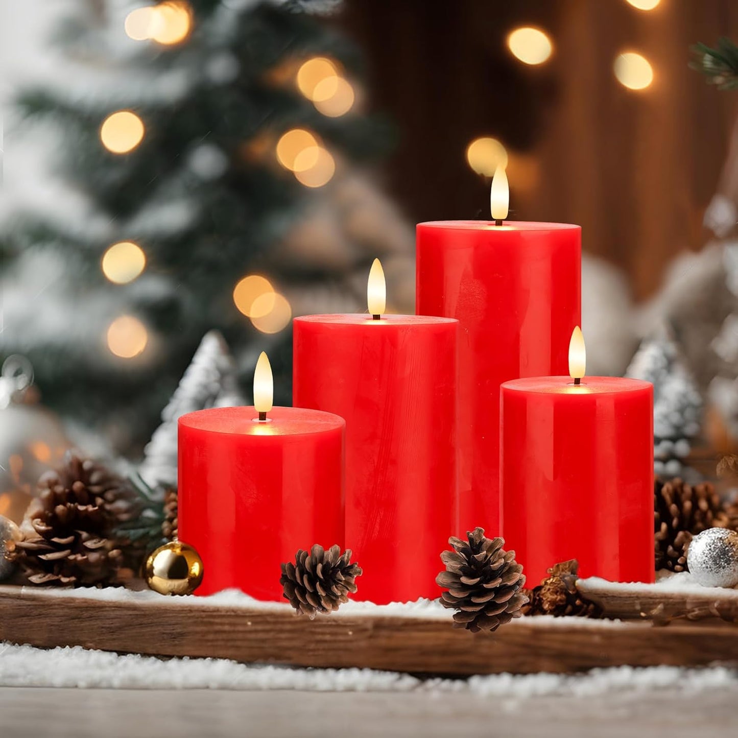 Flickering Flameless Candles, Real Wax Battery Operated Candles with Remote, Flat Top Led Flameless Pillar Candles for Home, Wedding, Party Decor, Set of 4, Φ 3" H 4" 5" 6" 8", Ivory