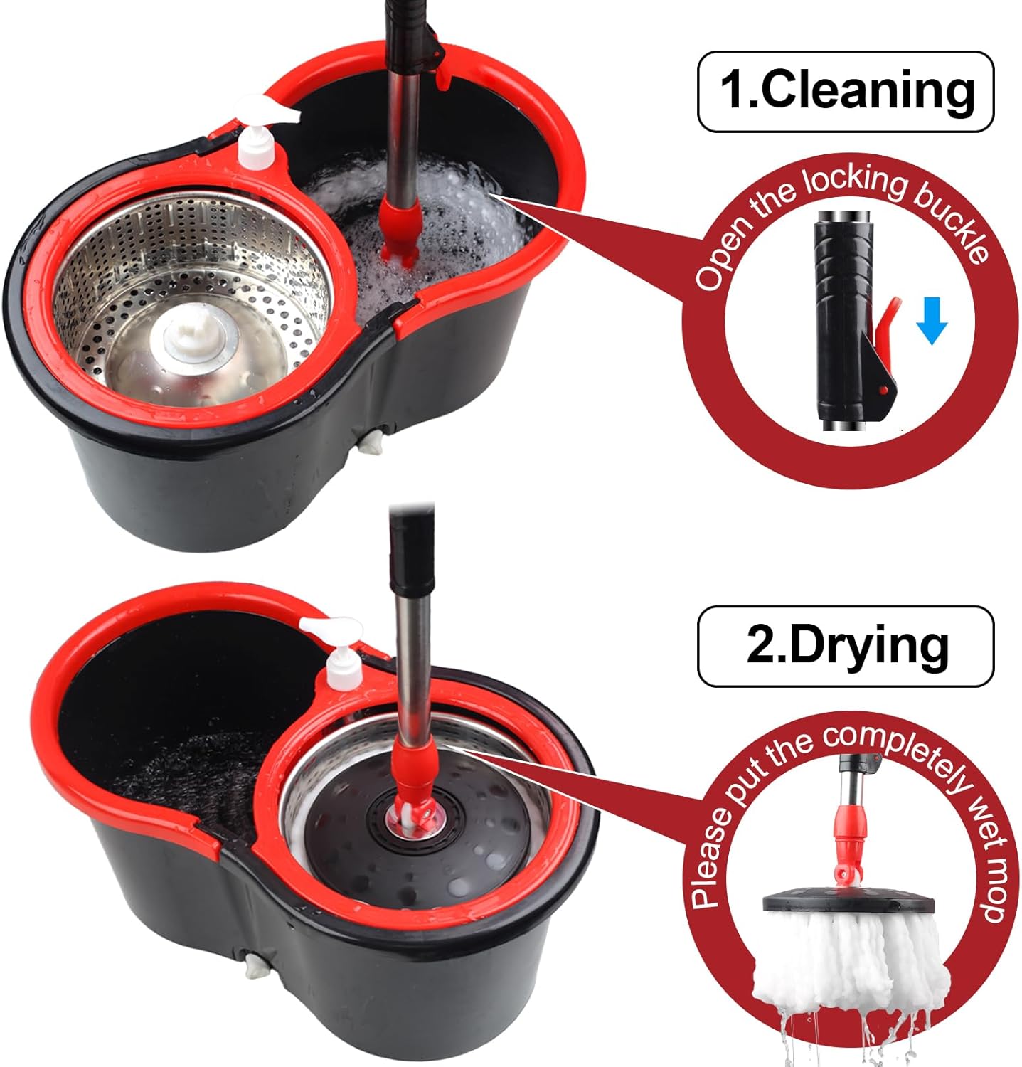 Spin Mop and Bucket with Wringer Set, 360° Spinning Mop Bucket System with 3 Microfiber Mop Replacement Heads, Adjustable Handle for Floor Cleaning (Green)