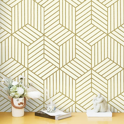 CiCiwind Wallpaper Peel and Stick Modern White and Gold Contact Paper Peel and Stick Geometric Removable Self Adhesive Wall Paper for Bedroom Renter Friendly Papel Tapiz para Pared 15.7"x118"