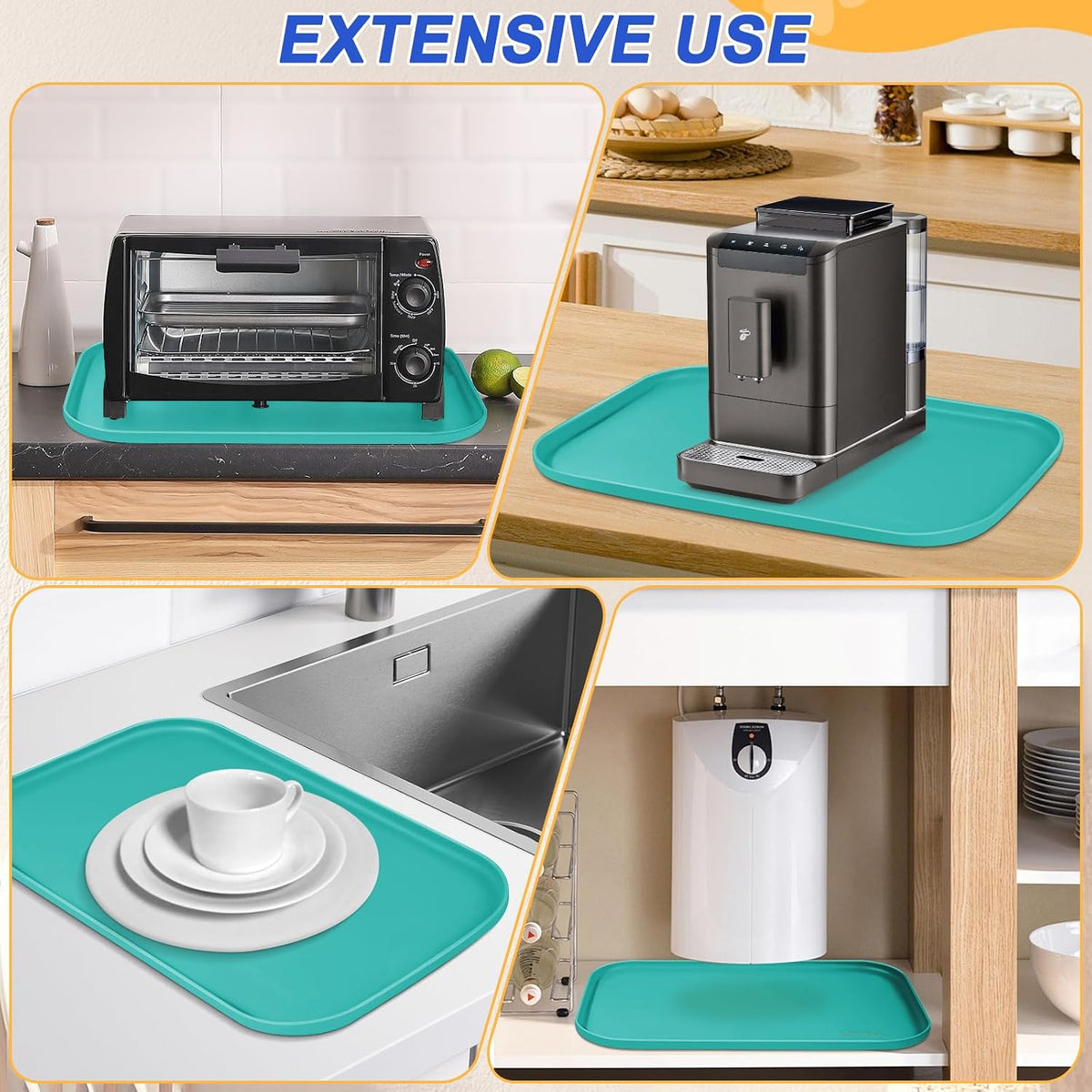 SMILOOL Silicone Pet Food Mat with Raised Edge for Food and Water Bowl, Dog Feeding Mats, Cat Food Trays for Floor Waterproof, Rubber Tray for Dogs and Cats, 19 x 12 x 0.7 Black