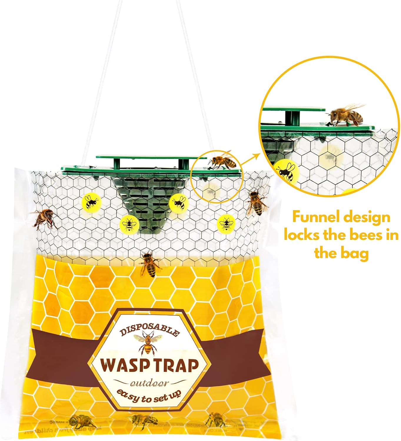 6 Pack Disposable Wasp Traps Outdoor Hanging Carpenter Bee Traps for Outside Yellow Jacket Trap Hornet Trap Wasp Catcher for Bug Flies Patio Garden