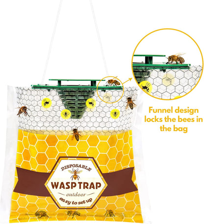6 Pack Disposable Wasp Traps Outdoor Hanging Carpenter Bee Traps for Outside Yellow Jacket Trap Hornet Trap Wasp Catcher for Bug Flies Patio Garden