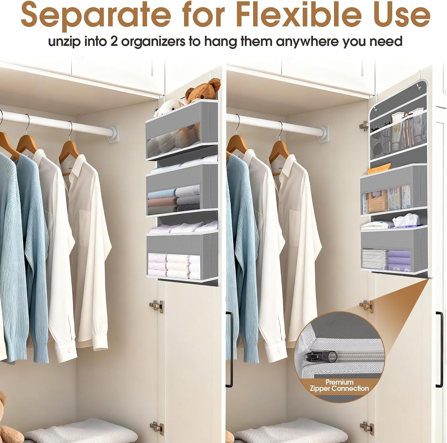 WISELIFE Over The Door Organizer Storage with 4 Large Pockets Door Hanging Organizer with Clear Windows behind The Door Storage for Nursery Bedroom Bathroom Pantry Closet and Baby Essentials Dark Grey