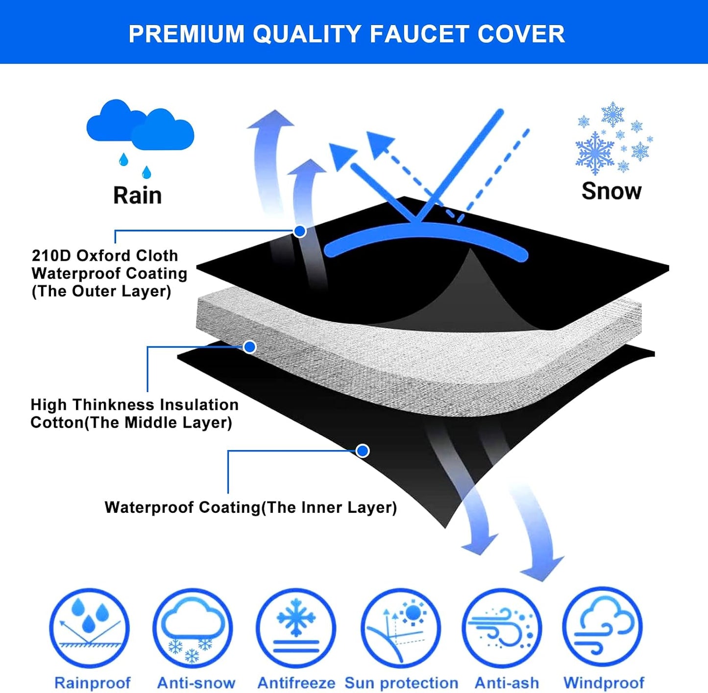 Outdoor Faucet Cover, Faucet Cover Socks for Winter Freeze Protection with Reflective Strips, Waterproof Insulated Spigot Tap Cover, Reusable Sprinkle Valve Insulation Wrap and Hose Bib Cover, 4 Pack
