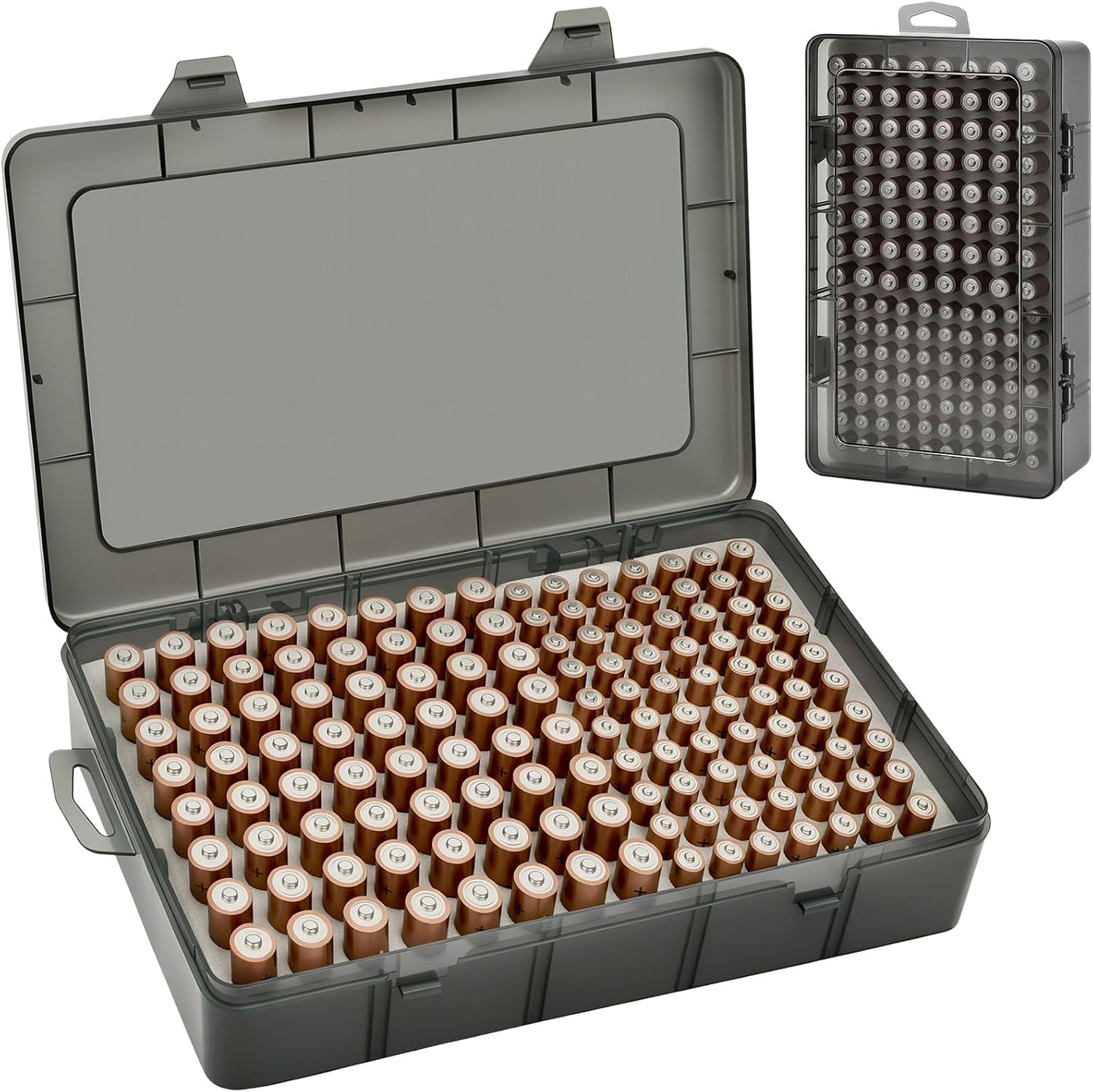 Xuerdon Battery Organizer Case with BT168 Tester 120+ Batteries Storage Box | Clear Plastic Battery Box Holds 49AA 51AAA 10CR2032 10CR1632 Batteries, Wall Mount Drawer Organizer Batteries not Included