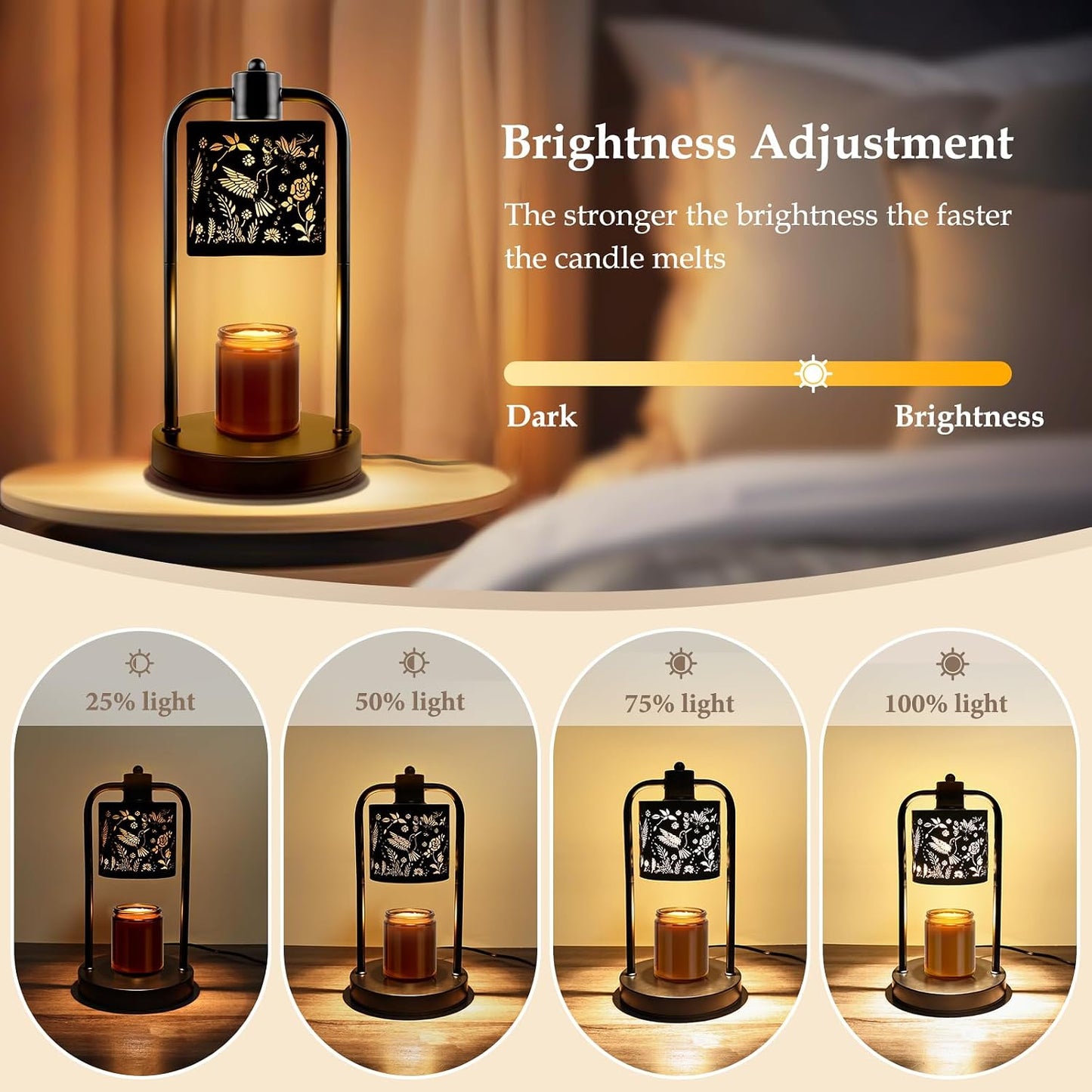 Candle Warmer Lamp Electric with Timer: Wax Melts Warmer - Dimmable Candle Wax Warmer Electric Candle Warmer with Replacement Bulbs, Bedroom Home Decor Compatible with Various Candles-Linen