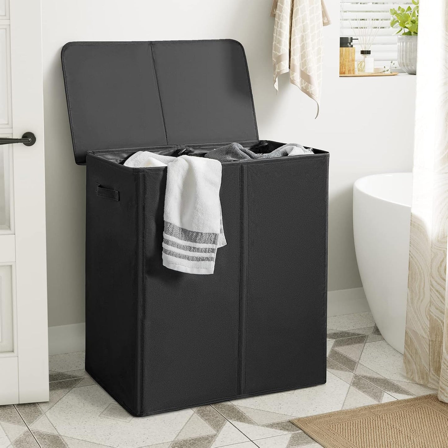 WOWLIVE 180L Laundry Hamper with Lid 3 Section,Large Laundry Basket with Removable Bags and Handles,Collapsible Dirty Clothes Hampers for Laundry,Laundry Basket Organizer for Laundry Room,Dorm,Beige