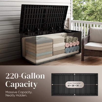 Quictent 100 Gallon Heavy Duty Resin Deck Box, Weatherproof Waterproof Outdoor Storage Bench, UV Resistant Lockable Container for Garden, Pool Supplies, Patio Cushions & Furniture Accessories