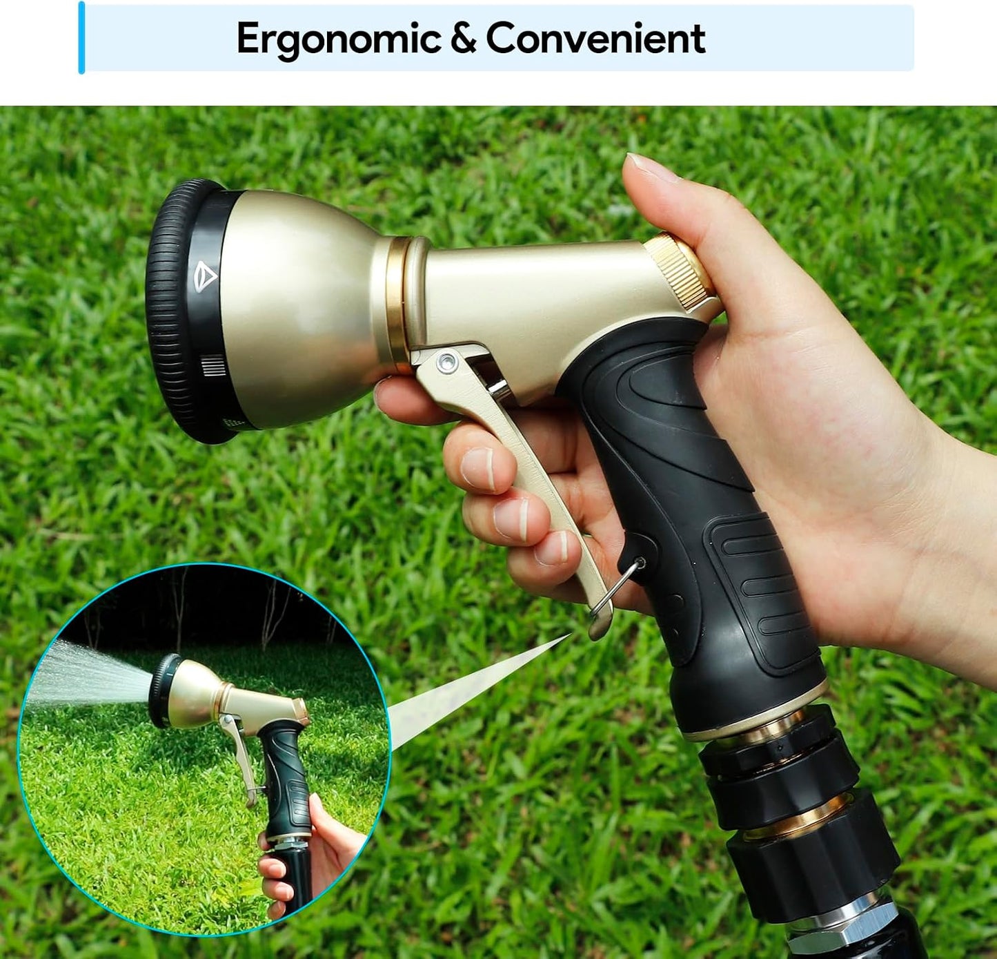 Garden Hose Nozzle, Heavy Duty Metal Spray Nozzle | Upgraded, High Pressure, Adjustable Spray Patterns, For Watering Plants, Car Washing, Pet Showering