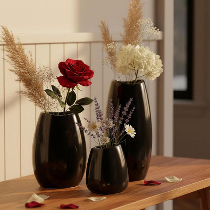hjn Ceramic Vase Set of 3 White Flower Vase for Home Decor, Modern Decorative Vases for Flowers/Ideal Shelf Decor/Table/Living Room/Kitchen/Office-White
