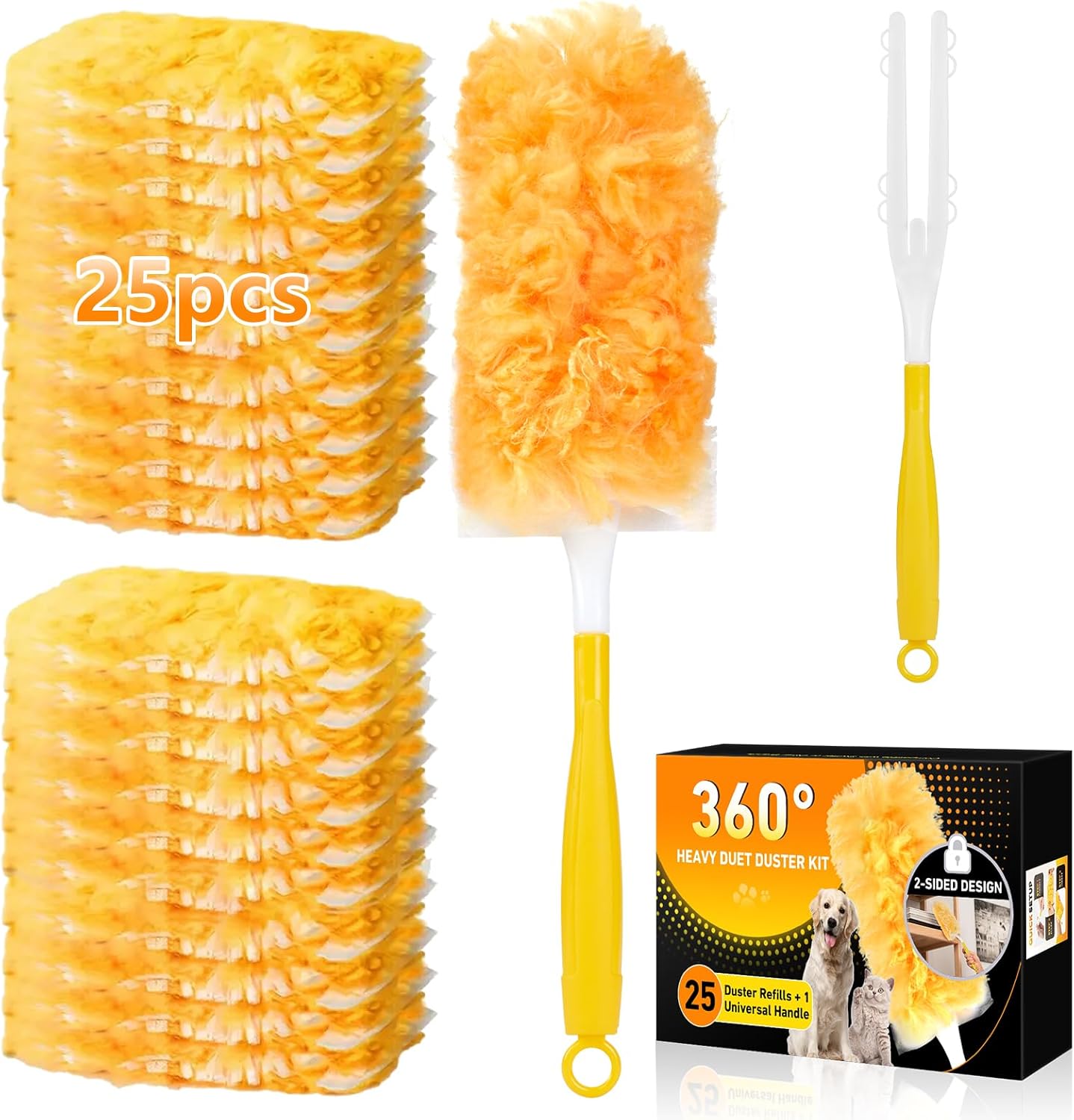 6 ft Heavy Duty Extendable Duster Handle with 50 Refills for Swiffer Duster, 360° Multi-Surface Dusters with 4X Cleaning Power for Home, Ceiling Fans, Windows, Dusting Hard-to-Reach Areas (Orange)
