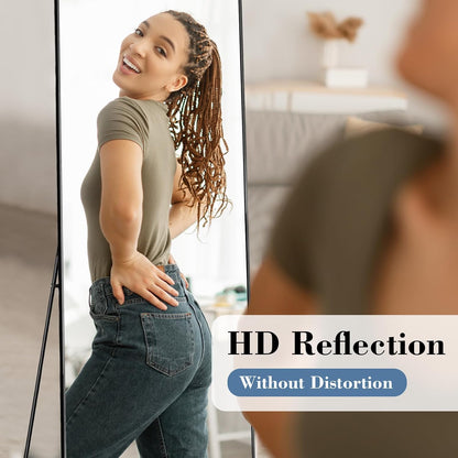 59"x16" Arched Full Length Mirror, Full Body Mirror with Leaning or Standing, Floor Standing Aluminum Frame for Bedroom, Livingroom, Cloakroom, Black