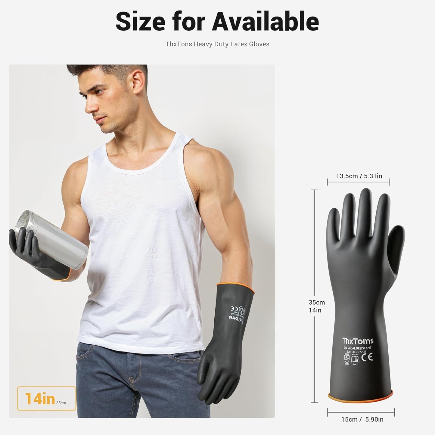 ThxToms Heavy Duty Latex Gloves,Long Rubber Gloves, Chemical Resistant Gloves,Puncture Resistant, Resist Acid,Oil,Alkali, Waterproof for Industrial Cleaning, Gardening, 22", 1 Pair