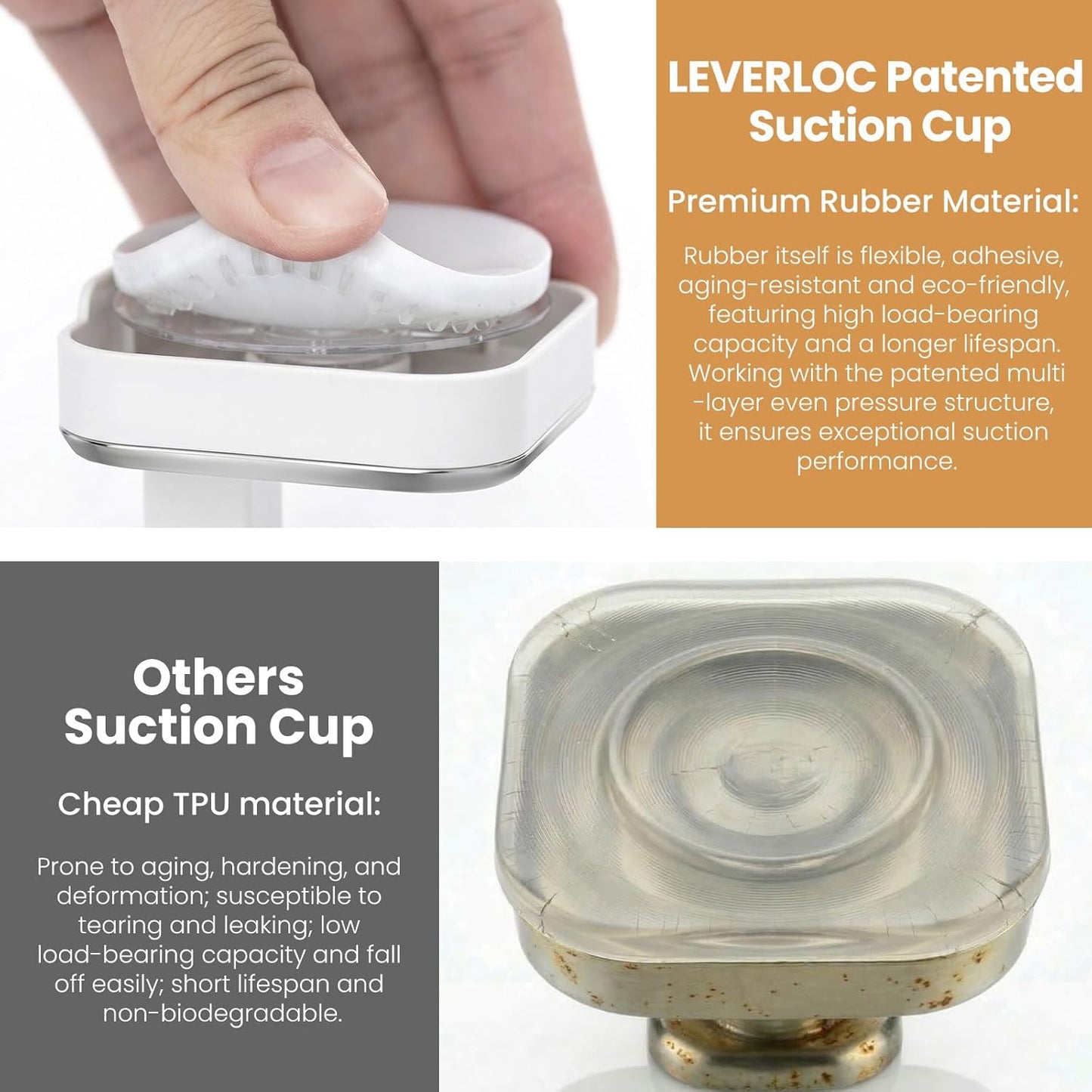 LEVERLOC Razor Holder for Shower 2 Pack, Powerful Suction Cup Shower Hooks for Towel, Loofah, Razor, Squeegee, Damage-Free Wall Hooks, Shaver Holder for Bathroom, Easy to Install and Reuse, White