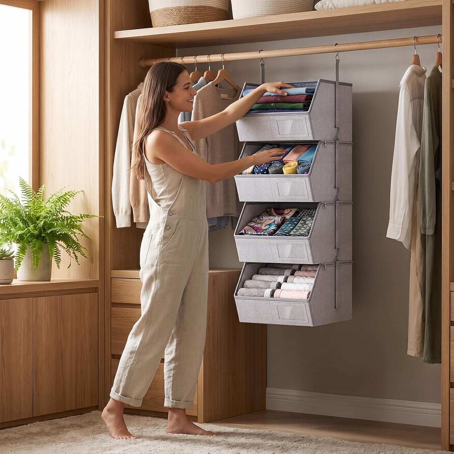 2 Pack 4-Tier Hanging Closet Organizer, Detachable Hanging Storage Shelves with Reinforced Side Panels, Hanging Closet Organizer for Clothes, Sweaters, Towels, Socks & Accessories, Purple