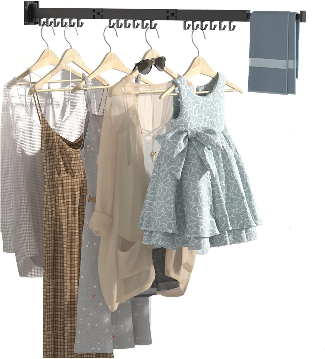 BESTHLS Wall Mounted Portable Clothes Drying Rack with Space Saver Clothes Hangers Design Universal for Balcony Mudroom Bedroom Kitchen Foldable Laundry Rack (2-Pole Black)