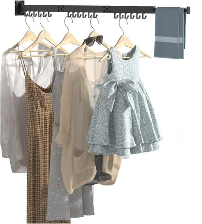 BESTHLS Wall Mounted Portable Clothes Drying Rack with Space Saver Clothes Hangers Design Universal for Balcony Mudroom Bedroom Kitchen Foldable Laundry Rack (2-Pole Black)