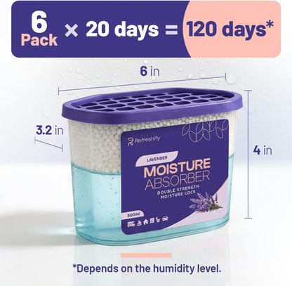 Premium Moisture Absorbers and Dehumidifier Tubs – High-Efficiency Closet Dehumidifier and Dehumidifier for Car, Odor Control Fragrance Free, 6 Pack, 7.5 Oz