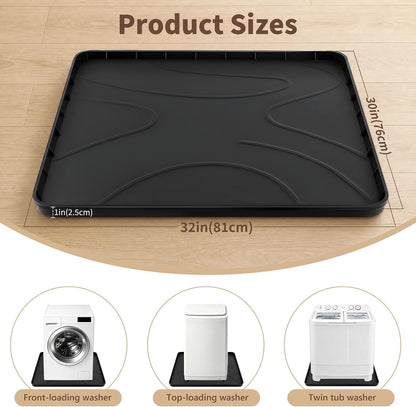 Washing Machine Drain Pan，32''x30'' Silicone Mat with Raised Reinforced Frame & Triangular Reinforcing Rib,fits Most Washer Models, Washing Machine Tray for Floor Protection in Laundry Room (gray)