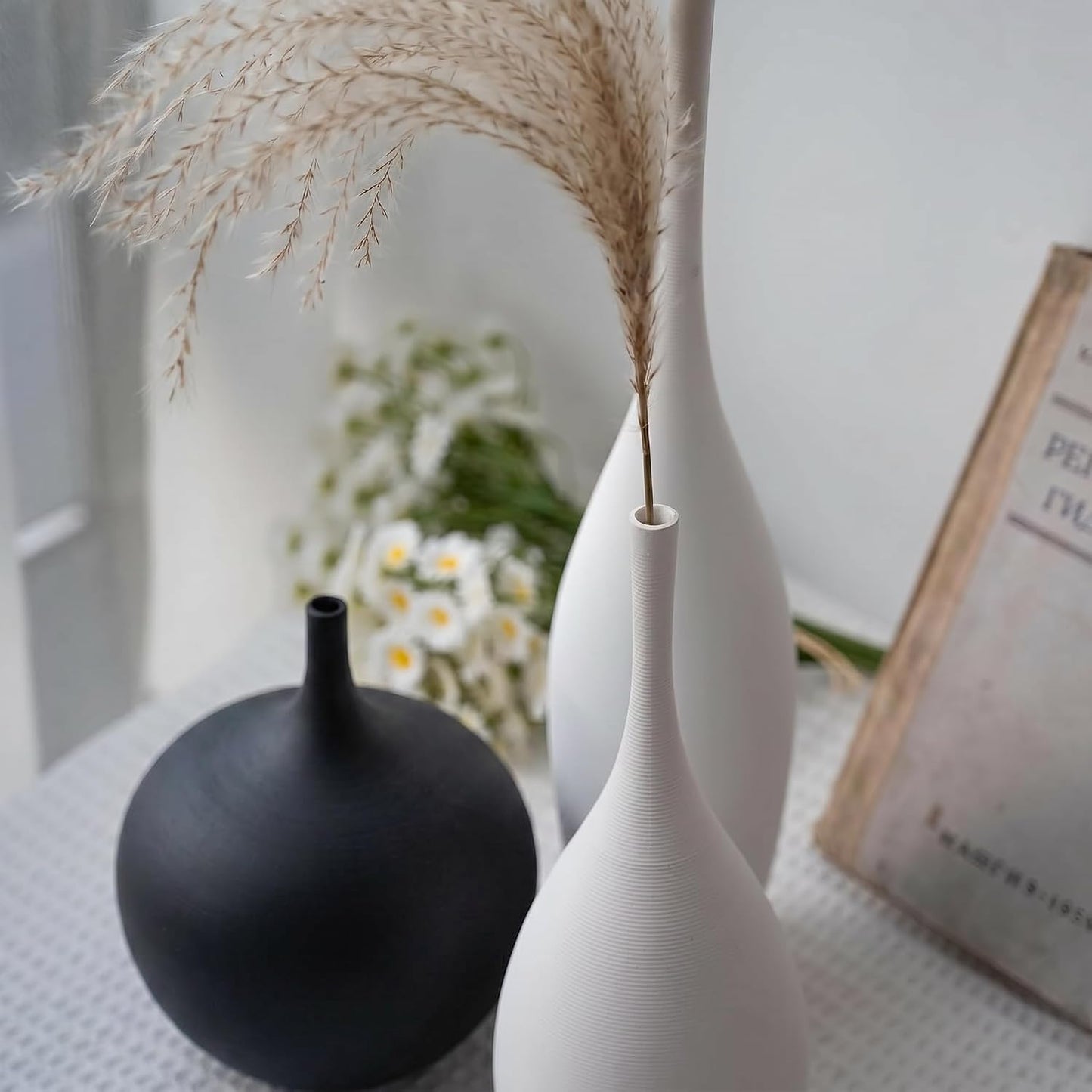 Relexome White Ceramic Vase Modern Boho Wabi-Sabi Flower Vase Set of 3 Decorative Aesthetic Vases for Centerpieces Pampas Matte Minimalist Vases for Living Room Table Shelf Home Decor Gift