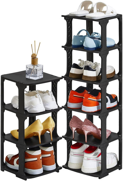 5 Tiers Vertical Shoe Rack, Narrow Free Standing Shoe Storage Organizer for Entryway and Small Closet, Stackable Shoe Holder Shelf Stability DIY, Black