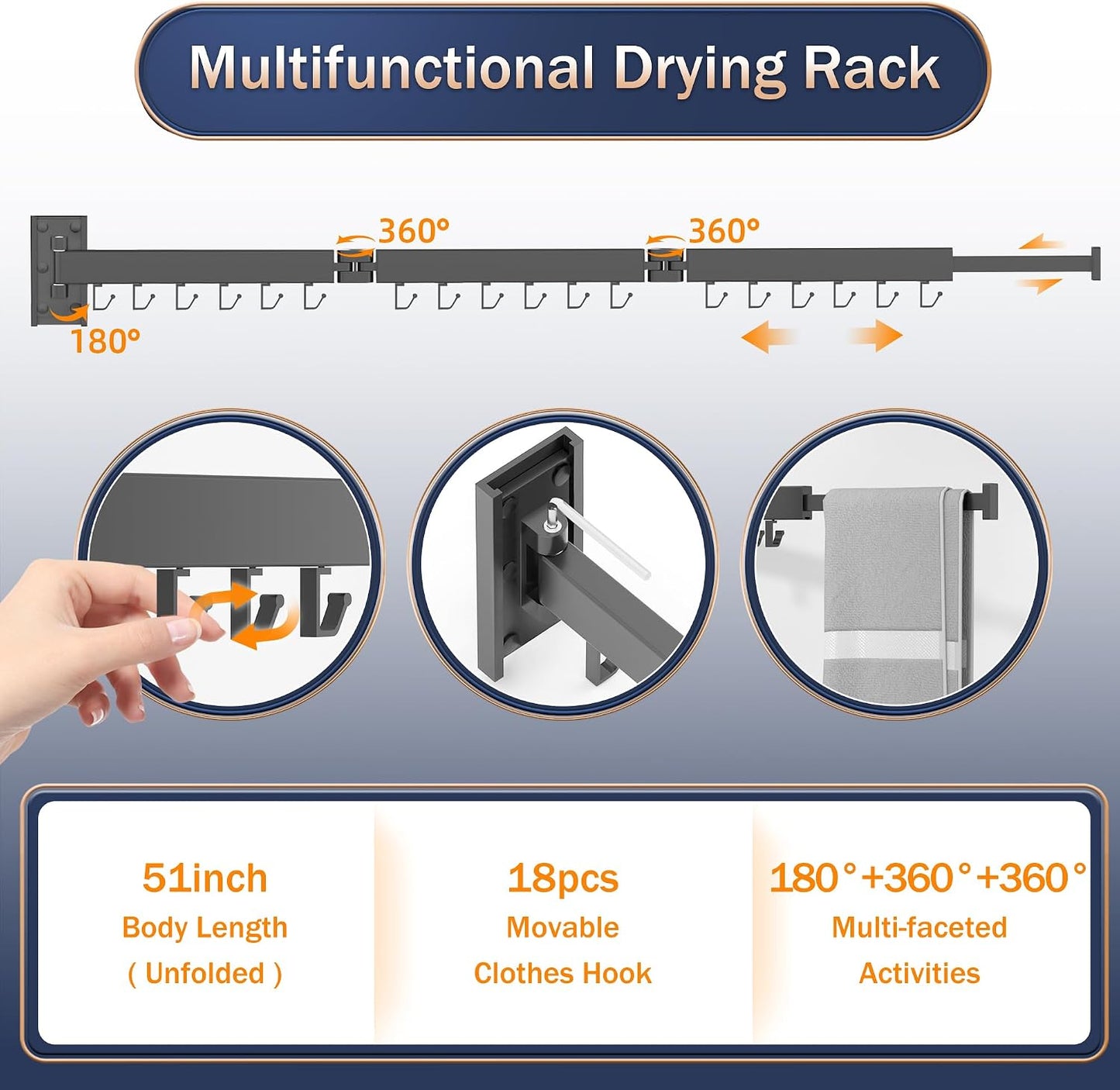 ZdwCyl Wall Mounted Drying Rack,32 inches,Foldbale, Clothes Drying Rack,Laundry Drying Rack Wall Mount,Drying Rack Clothing Space Saver,Retractable,Collapsible,Folding Laundry Rack,White