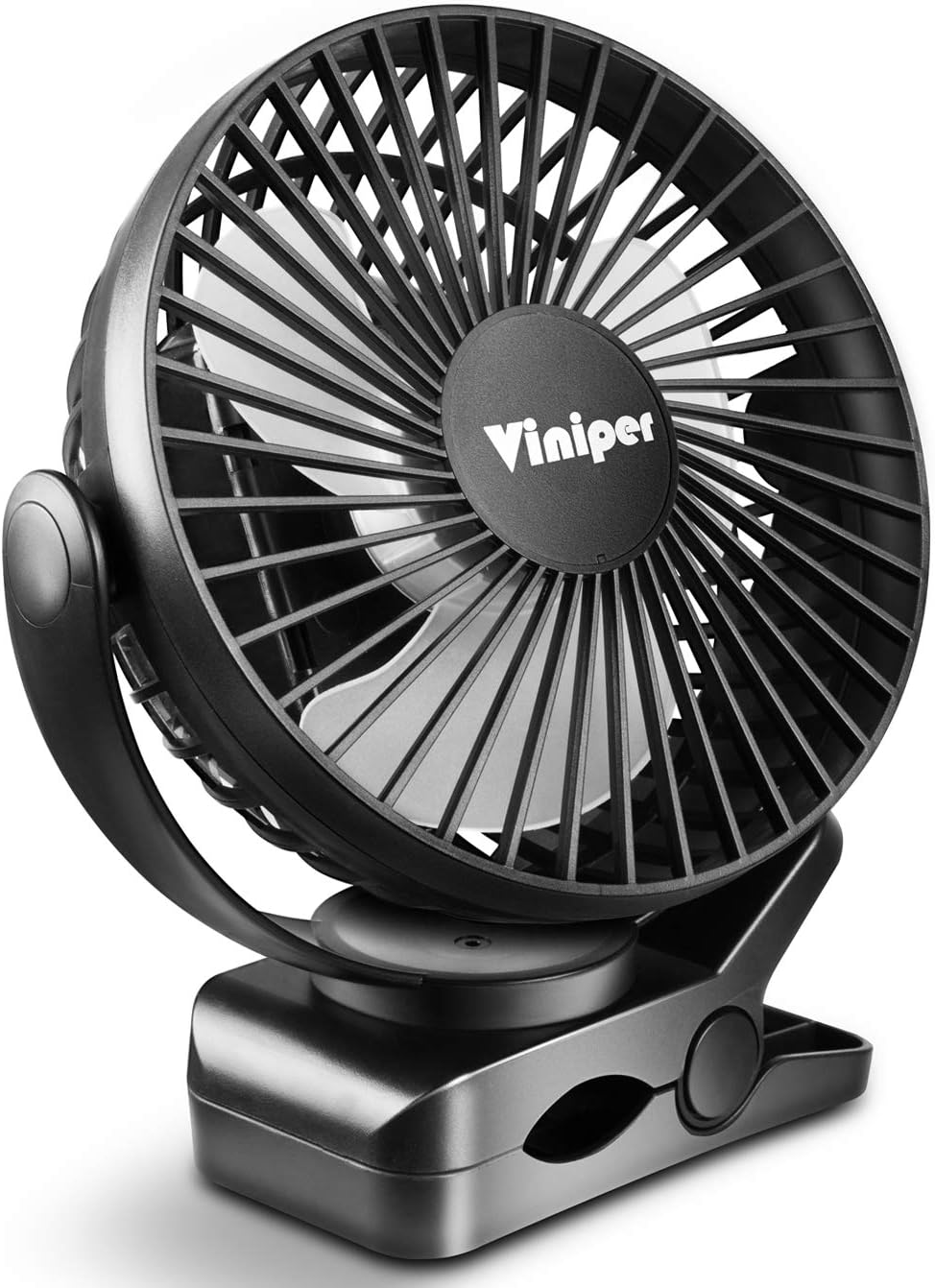 Viniper 6 inch Rechargeable Clip on Fan, 5000mah Battery Desk Fan : 360° Rotation & 3 Speeds Strong Wind Portable Fan, 8-30 Working Hours, Quiet and Powerful (Black)