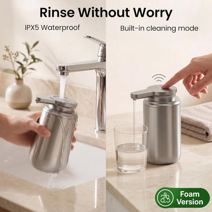 GentleJet WaveJet Automatic Foaming Soap Dispenser – Touchless Sensor, USB-C Rechargeable, 304 Stainless Steel, IPX5 Waterproof for Bathroom Kitchen Sink, 12 oz / 350 ml