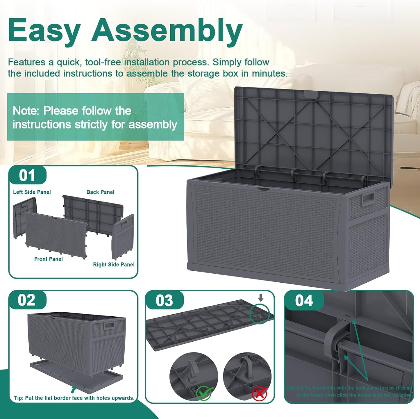 EHHLY Outdoor Storage Box Large-120 Gallon Deck Box with Hydraulic Pistons&Lockable Secure, Waterproof Resin Package Delivery Box for Outside Porch, Curbside, Patio, Home
