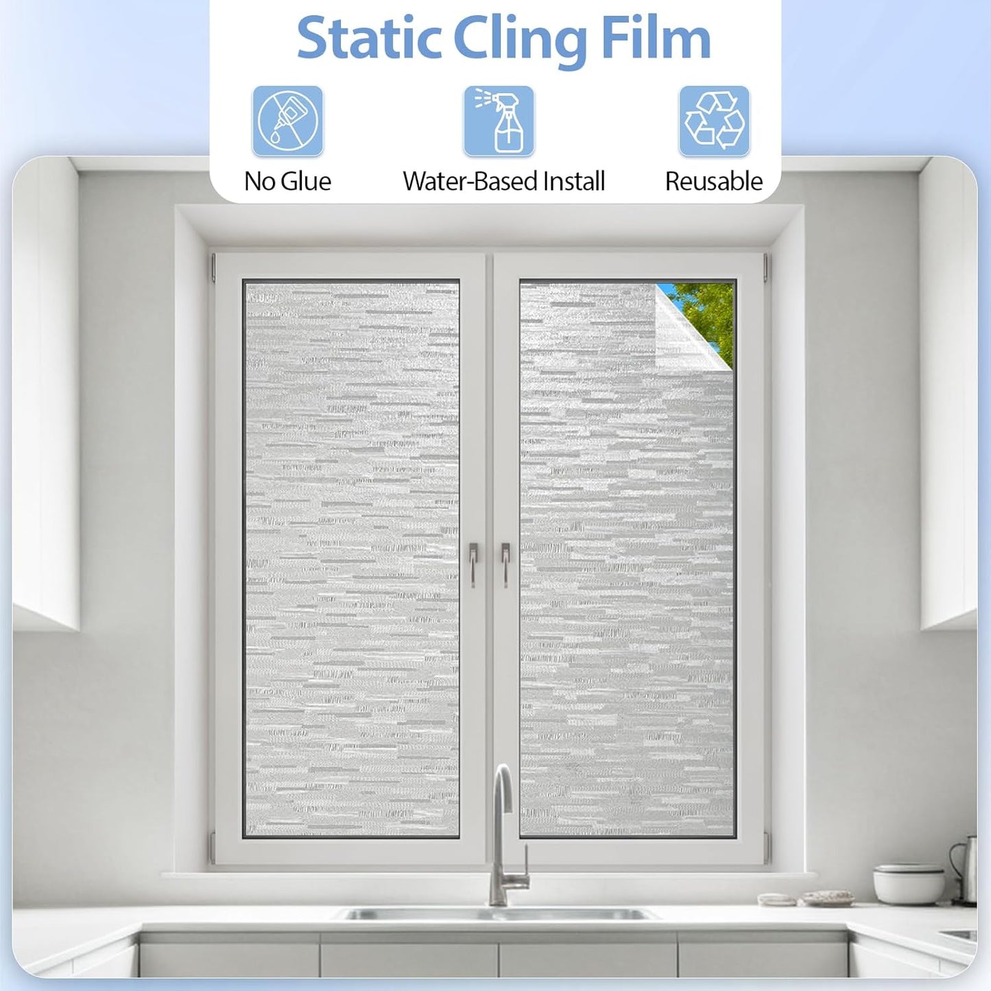 GTJ Frosted Window Privacy Film, Static Cling No Glue Removable Reusable, UV Blocking Glare & Heat Reduction, for Bathroom Glass Door Home Office, 17.5" x 78.7"in