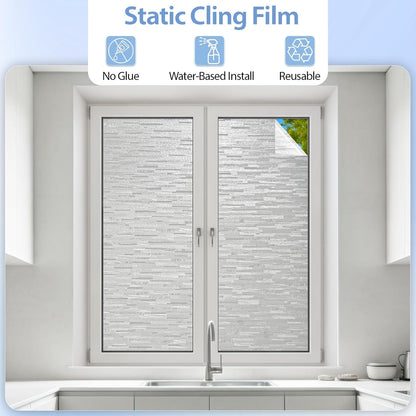 GTJ Frosted Window Privacy Film, Static Cling No Glue Removable Reusable, UV Blocking Glare & Heat Reduction, for Bathroom Glass Door Home Office, 17.5" x 78.7"in
