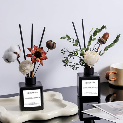 Reed Diffuser Set with Dried Flowers, 3.38fl.oz Fragrance Diffuser with Sticks, Scented Sticks Aroma Diffuser, Home & Office Décor for Air Fresheners, Bathroom (Jasmine Tea)