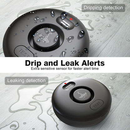 RUIKORING Water Leak Detectors for Home 4 Pcak, 120dB Adjustable Loud Alert Water Sensor, IP66 Waterproof Water Alarm, Easy Installation for Home, Bathroom, Sink, Basement Flood Prevention, Laundry