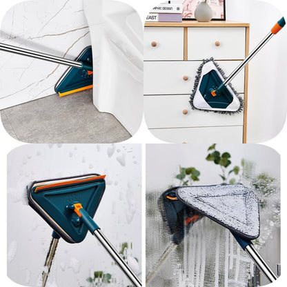 Wall Cleaner Mop with Long Handle 360° Wall Mop Triangle Mops for Floor Cleaning Baseboard Cleaner Tool with 5 Microfiber Duster Pads Dust Washer Cleaning Tools for Walls Windows Ceiling Fan