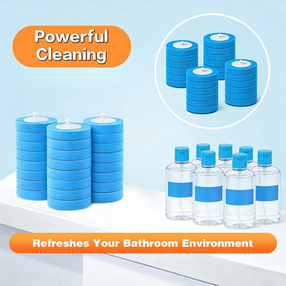 SOPAMI 32pcs Disposable Toilet Brush Refills,3-Layer Pre-Loaded Rich Foam | Toilet Bowl Wand Refills Pre-Loaded with Cleaner Toilet and Bathroom Cleaning Supplies Sponge Replacement (Blue)
