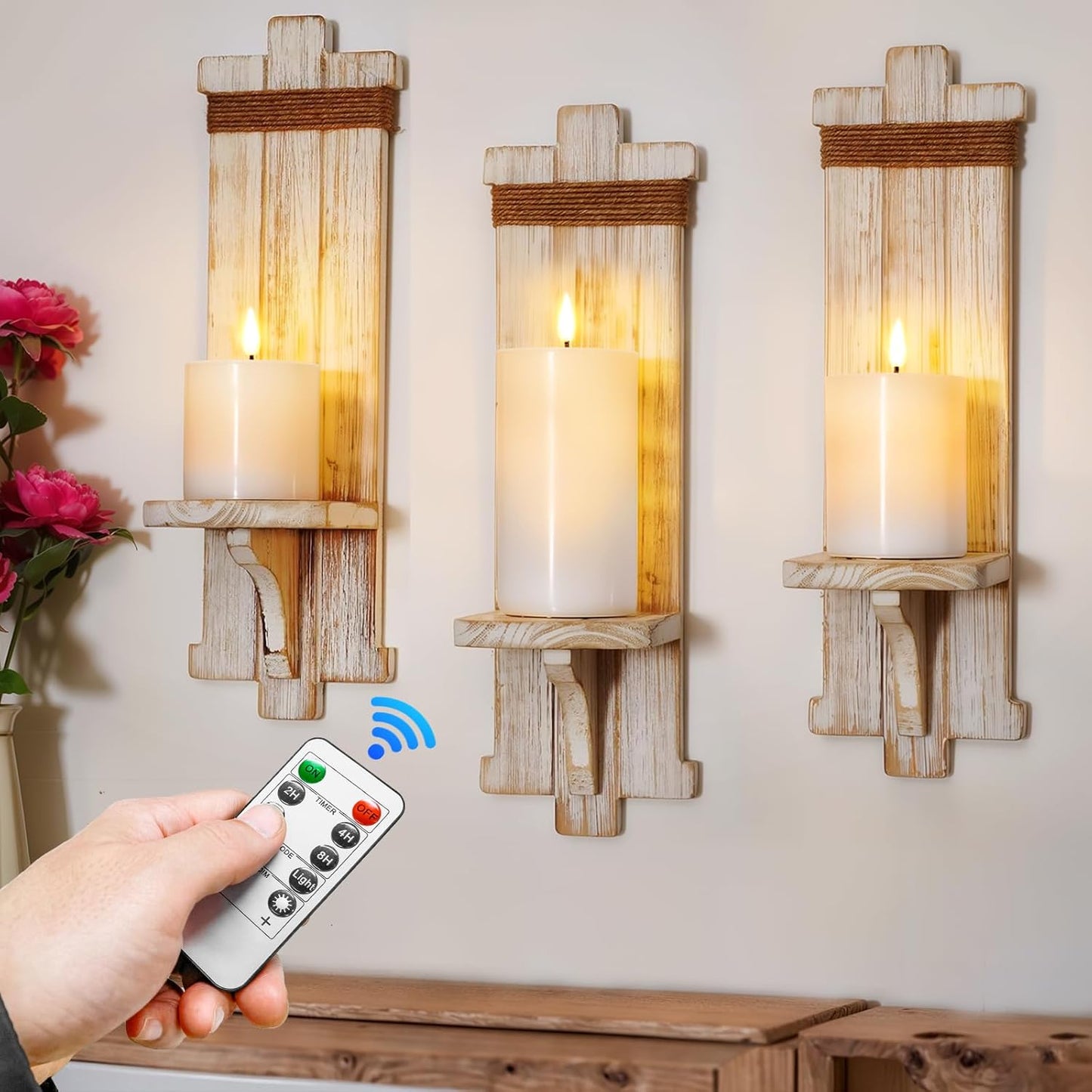 Homemory White Flameless Candles Battery Operated with Remote Timer, 3x3 Real Wax LED Pillar Candle for Home Fireplace Bedroom Living Room Party, Set of 3