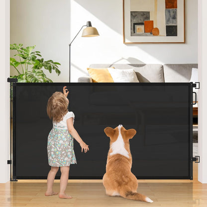 Retractable Baby Gate for Stairs & Doorways, Mesh Dog Gate Indoor Outdoor, Extends to 55" Wide 34" Tall Child Gate for Hallways, Deck, Porch, Pet Toddler Safety Essentials, Easy Install, Grey