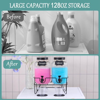128OZ Laundry Detergent Dispenser BY VEGEVIGI, Glass Liquid Laundry Soap Dispenser, 2 Pack Fabric Softener Organizer