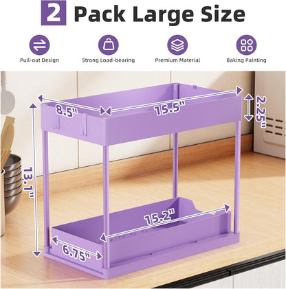 Simple Trending Under Sink Organizer 2 Pack, Sink Pull-Out Sliding Storage Cabinet, 2-Tier Under Shelf Organizer for Kitchen Bathroom, Black