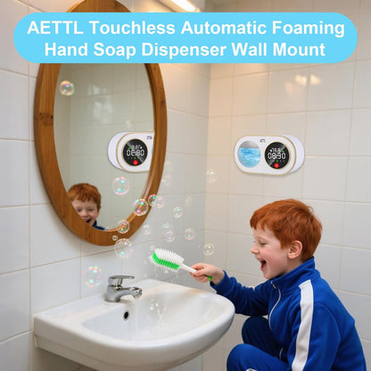 Automatic Foam Soap Dispenser Touchless Wall Mounted, USB-C Rechargeable with Smart Screen Temperature Display & Ambient Light, 7 Adjustable Levels, 16.9 oz for Kitchen Bathroom Commercial,White