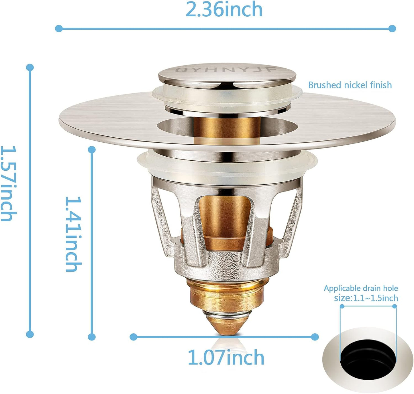 QYHNYJF Bathroom Sink Stopper with Hair Catcher – Universal Pop-Up Drain Strainer for 1.1–1.5 inch US Standard Sink Drain Holes, Anti-Clog Basin Stopper, Silver