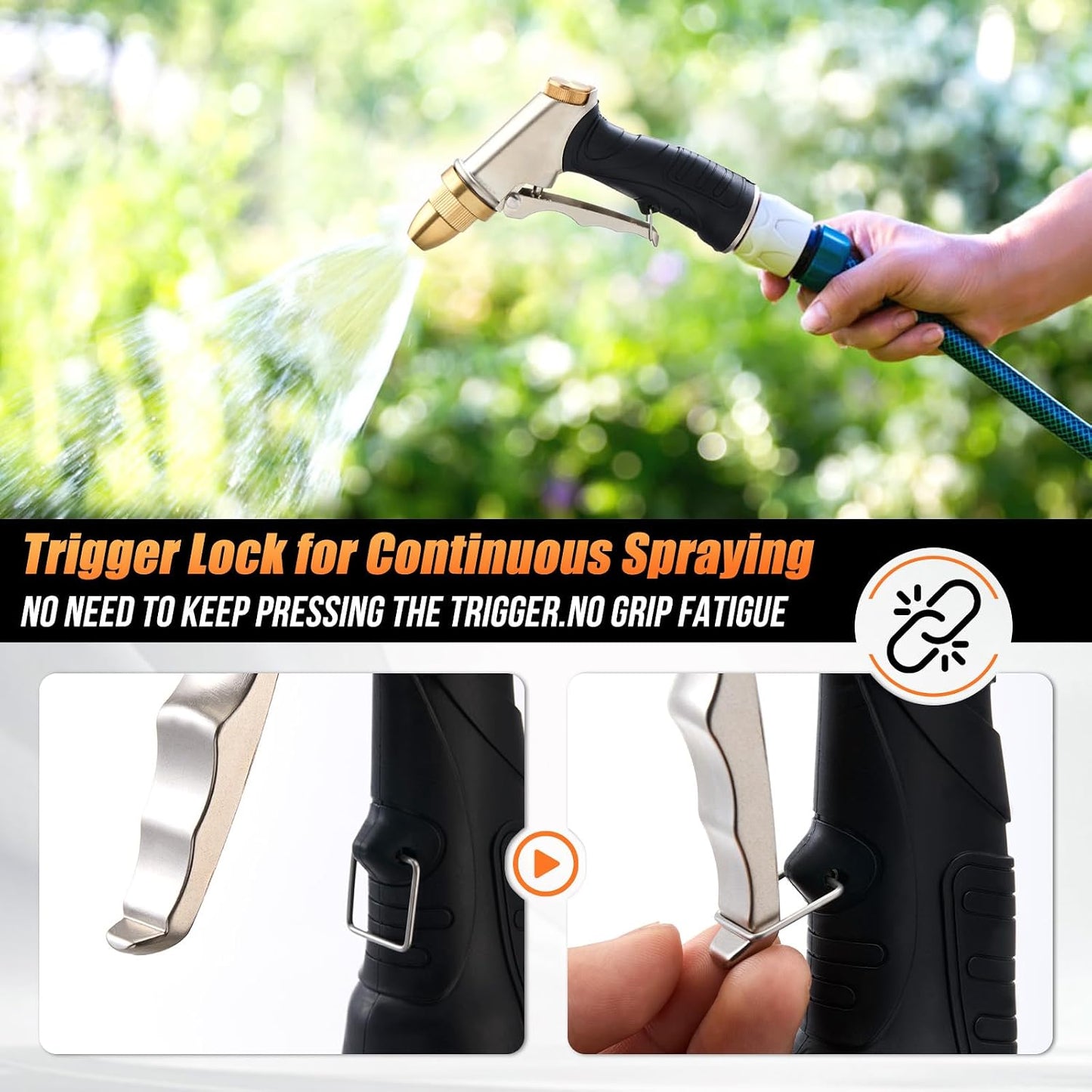 Graden Hose Nozzle,Heavy Duty Metal Garden Hose Spray Nozzle,100% Full Brass Nozzle High Pressure Water Hose Nozzles with Adjustable Spray Patterns for Watering Plants, Car Washing, and Pet Showering