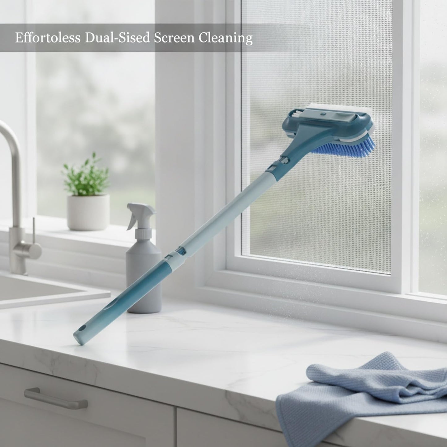 Sturdy PP Plastic Double-Sided Window Screen Brush, 13-Inch Squeegee Tool for Efficient In-Place Mesh Cleaning