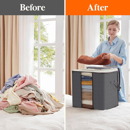 Lifewit 3 Pack 90L Clothes Storage Bins with Lids, Foldable Blanket Storage Bags with Zippers, Clear Window and Reinforced Handles, Closet and Organization for Clothing, Sweater, Comforter, Bedding